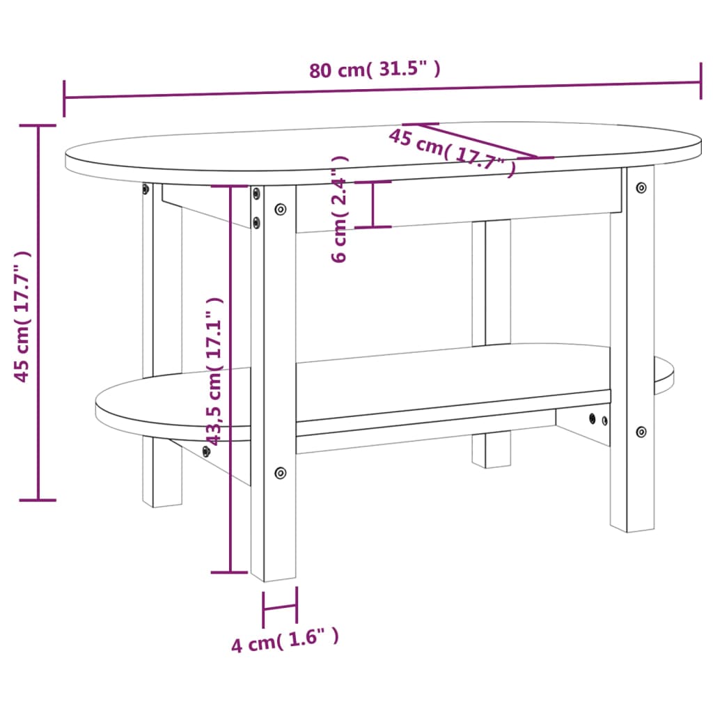 Salontafel 80x45x45 cm massief grenenhout wit is nu te koop bij PeponiXL, paradijselijk wonen!