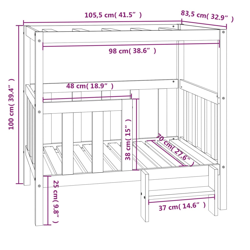 vidaXL Hondenmand 105,5 x 83,5 x 100 cm massief grenenhout zwart is nu te koop bij PeponiXL, paradijselijk wonen!