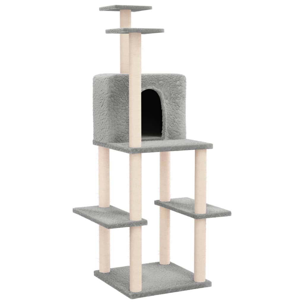 Kattenmeubel met sisal krabpalen 144,5 cm lichtgrijs is nu te koop bij PeponiXL, paradijselijk wonen!