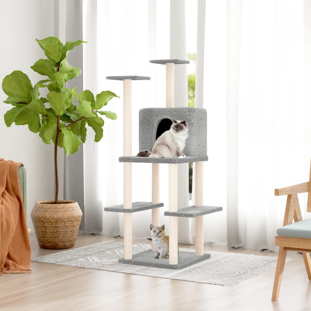 Kattenmeubel met sisal krabpalen 144,5 cm lichtgrijs is nu te koop bij PeponiXL, paradijselijk wonen!