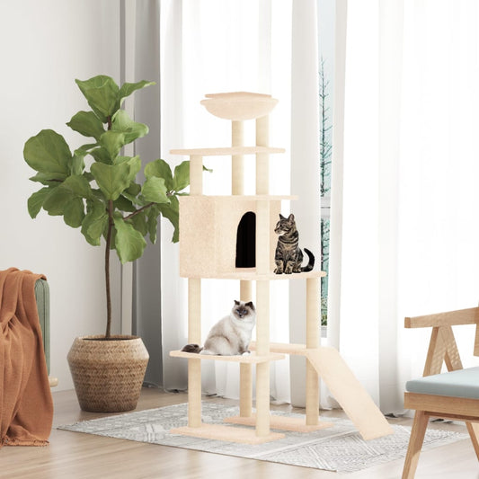 Kattenmeubel met sisal krabpalen 166 cm crèmekleurig is nu te koop bij PeponiXL, paradijselijk wonen!