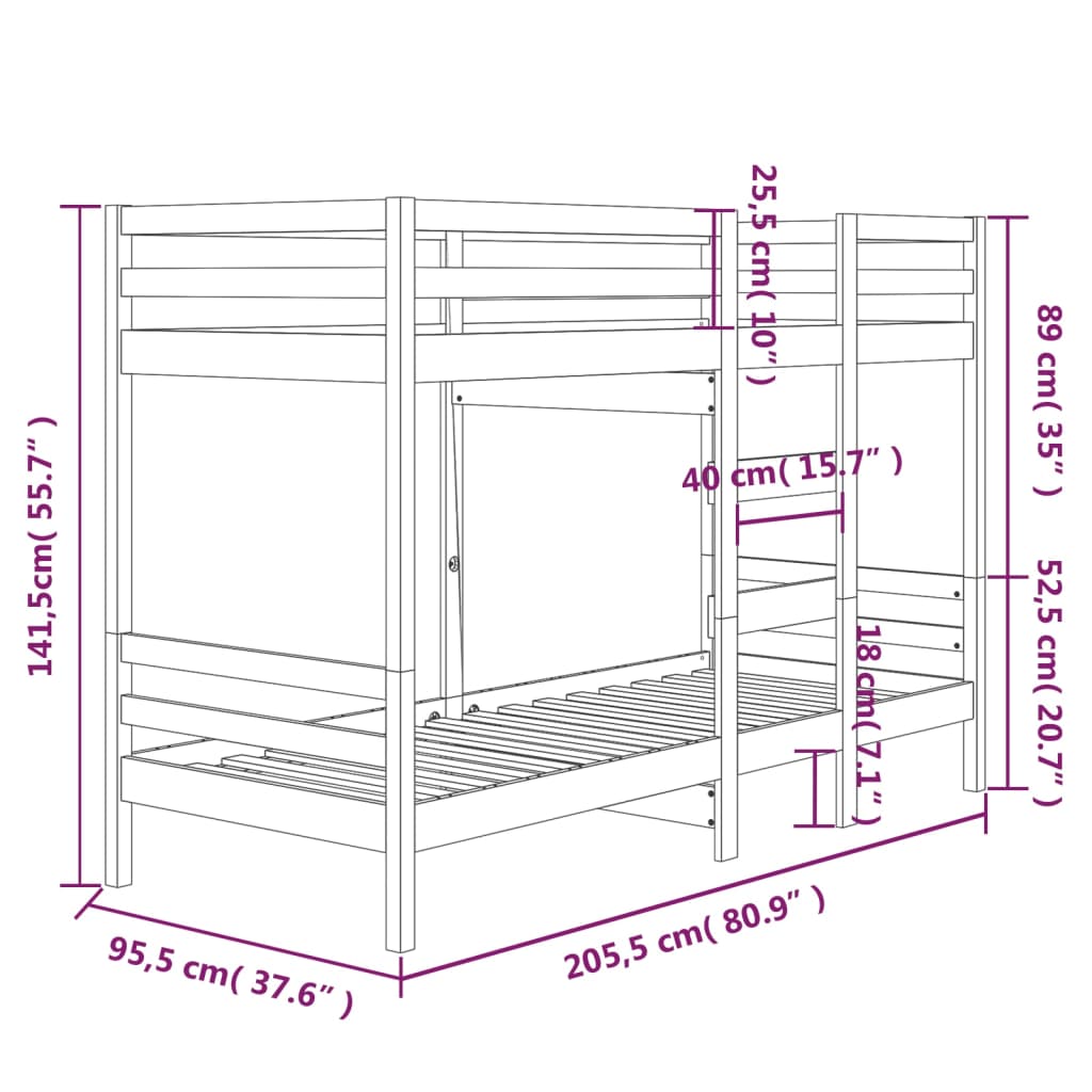 Stapelbedframe zonder matras massief grenenhout 90x200 cm is nu te koop bij PeponiXL, paradijselijk wonen!
