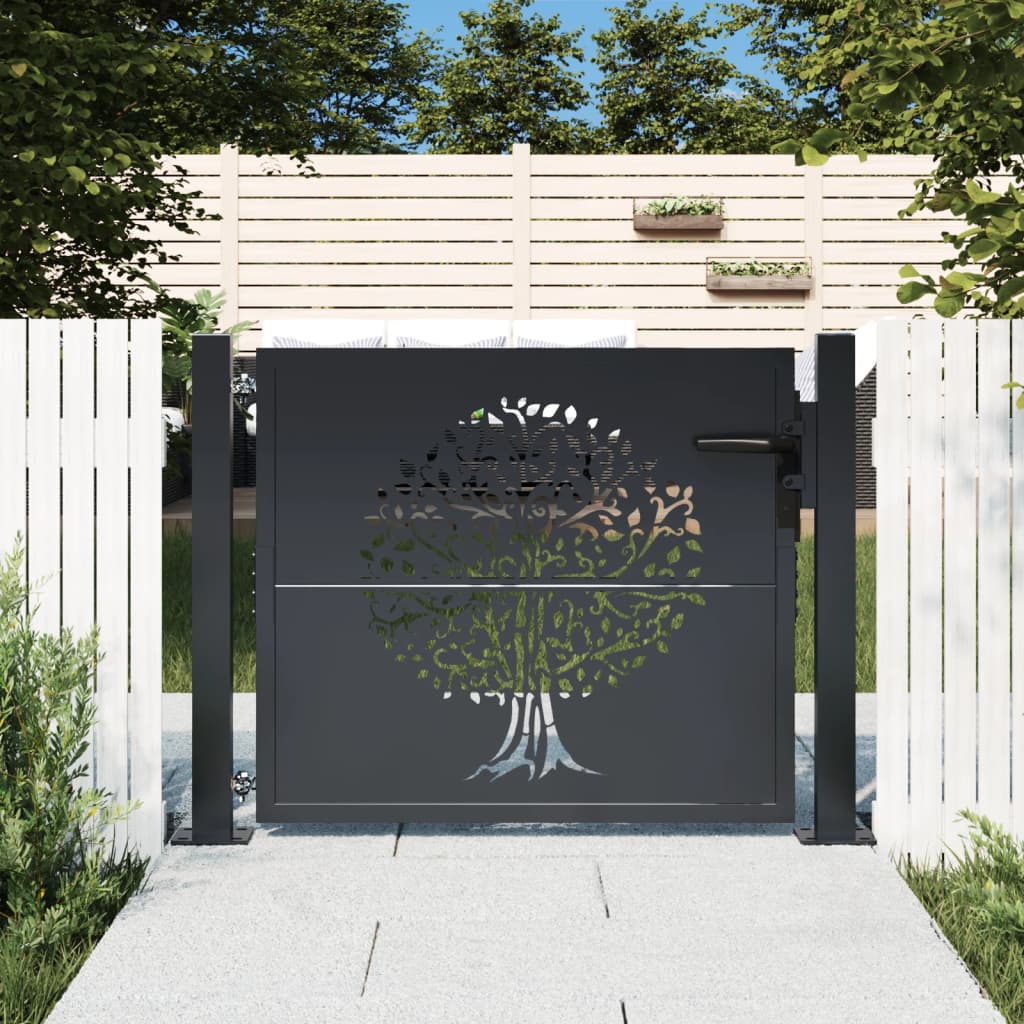 Poort 100x75 cm met boomontwerp staal antracietkleurig is nu te koop bij PeponiXL, paradijselijk wonen!