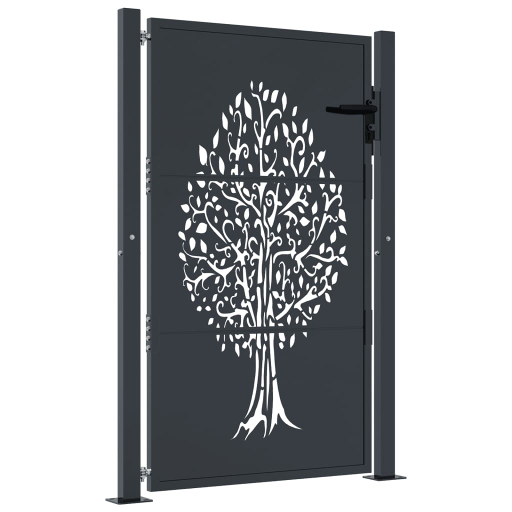 Poort 100x150 cm met boomontwerp staal antracietkleurig is nu te koop bij PeponiXL, paradijselijk wonen!