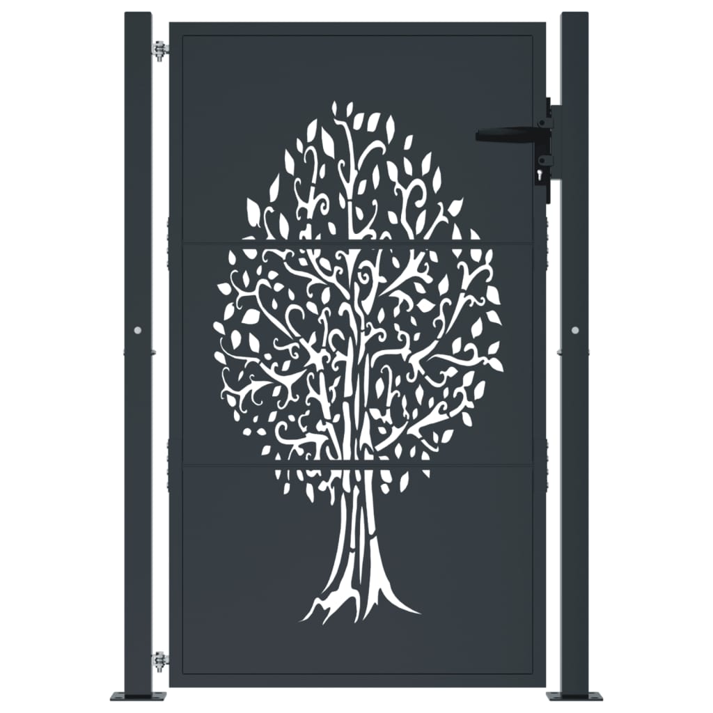 Poort 100x150 cm met boomontwerp staal antracietkleurig is nu te koop bij PeponiXL, paradijselijk wonen!