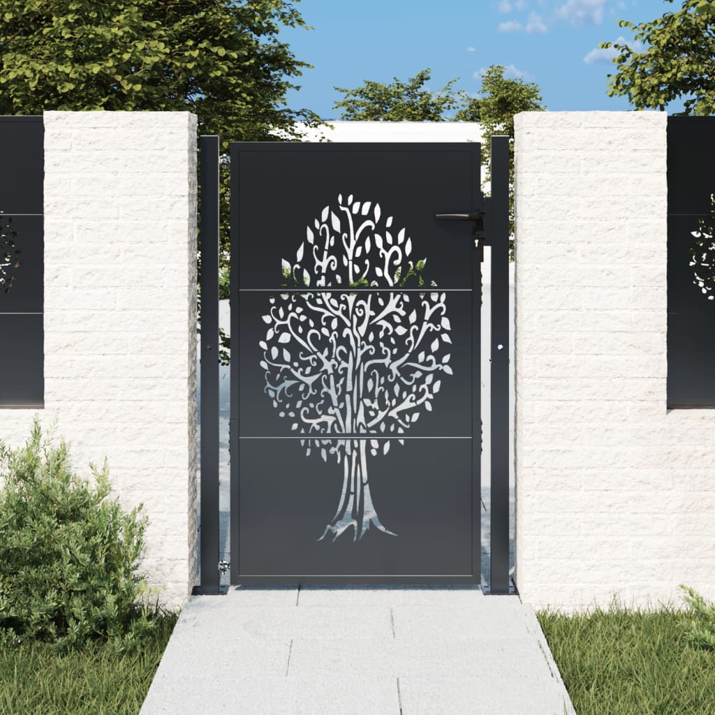 Poort 100x150 cm met boomontwerp staal antracietkleurig is nu te koop bij PeponiXL, paradijselijk wonen!