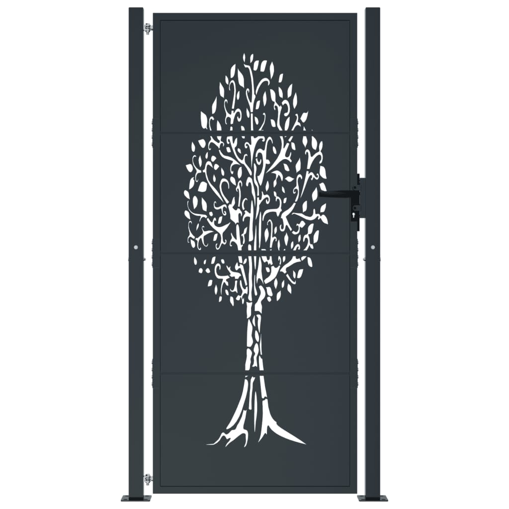 Poort 100x175 cm met boomontwerp staal antracietkleurig is nu te koop bij PeponiXL, paradijselijk wonen!