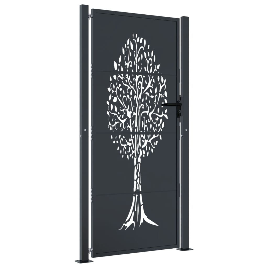Poort 100x200 cm met boomontwerp staal antracietkleurig is nu te koop bij PeponiXL, paradijselijk wonen!