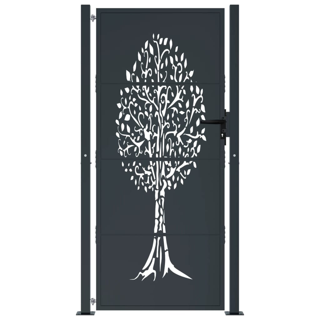 Poort 100x200 cm met boomontwerp staal antracietkleurig is nu te koop bij PeponiXL, paradijselijk wonen!