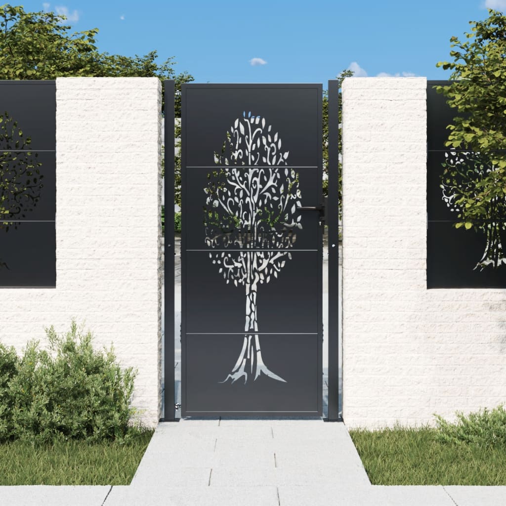 Poort 100x200 cm met boomontwerp staal antracietkleurig is nu te koop bij PeponiXL, paradijselijk wonen!