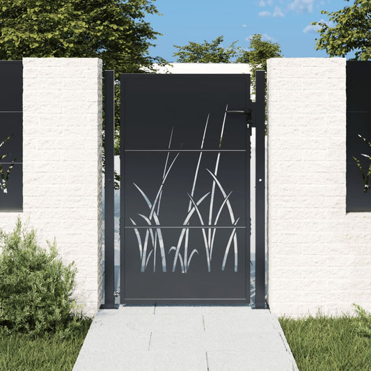 Poort 100x125 cm met grasontwerp staal antracietkleurig is nu te koop bij PeponiXL, paradijselijk wonen!