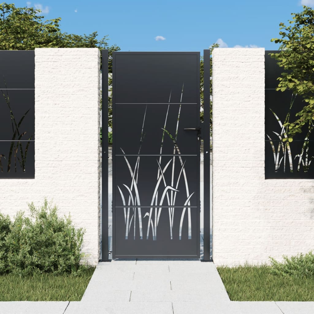 Poort 100x175 cm met grasontwerp staal antracietkleurig is nu te koop bij PeponiXL, paradijselijk wonen!