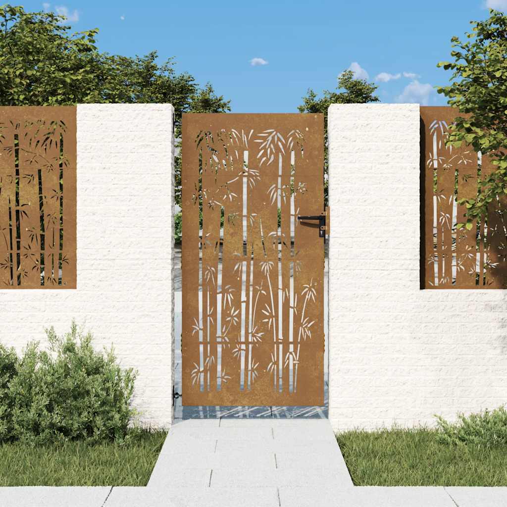 Poort 85x200 cm bamboe-ontwerp cortenstaal is nu te koop bij PeponiXL, paradijselijk wonen!