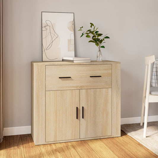 Dressoir 80x33x70 cm bewerkt hout sonoma eikenkleurig is nu te koop bij PeponiXL, paradijselijk wonen!