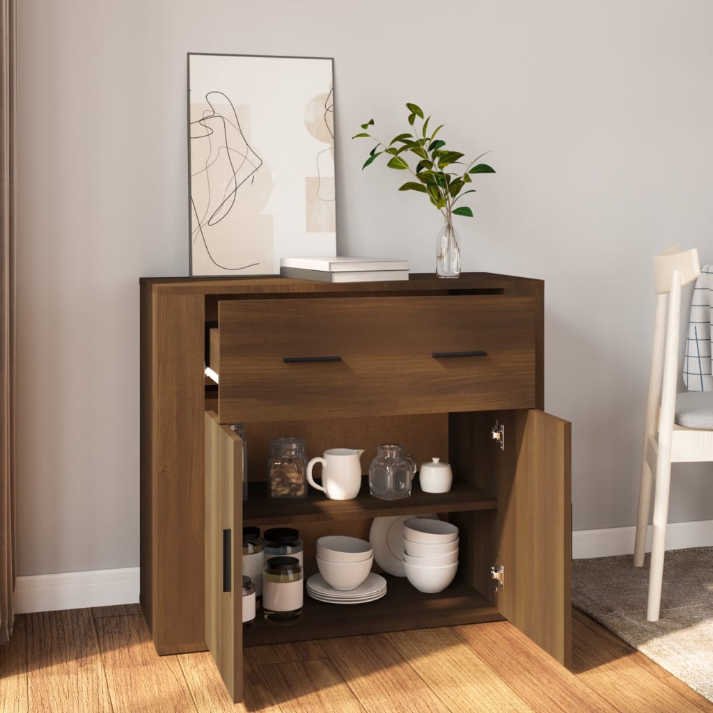 Dressoir 80x33x70 cm bewerkt hout bruin eikenkleur is nu te koop bij PeponiXL, paradijselijk wonen!