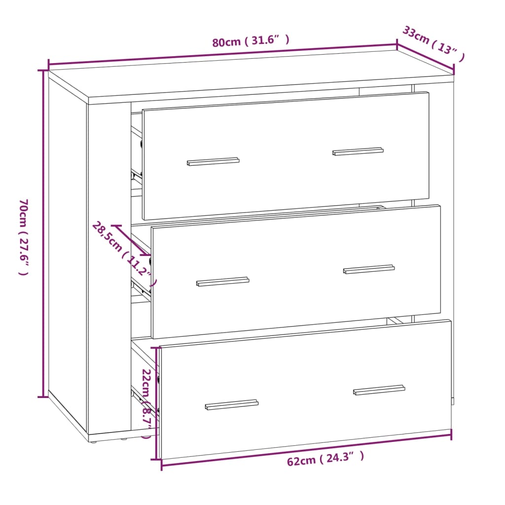 Dressoir 80x33x70 cm bewerkt hout sonoma eikenkleurig is nu te koop bij PeponiXL, paradijselijk wonen!