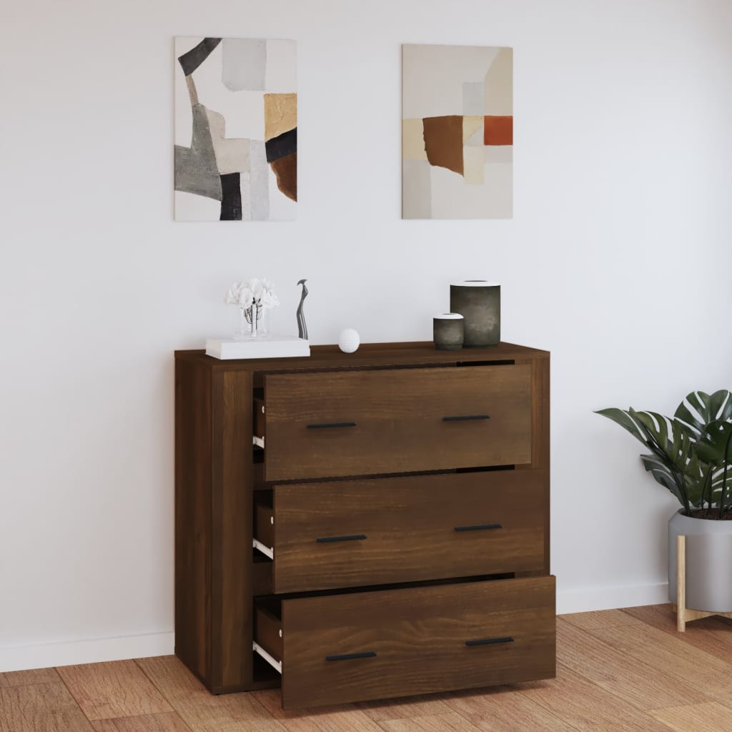 Dressoir 80x33x70 cm bewerkt hout bruin eikenkleur is nu te koop bij PeponiXL, paradijselijk wonen!