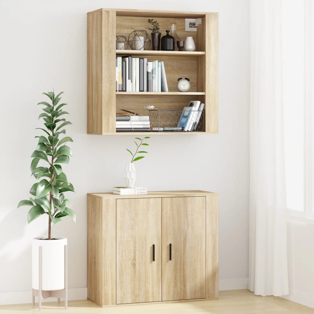 Wandkast 80x33x80 cm bewerkt hout sonoma eikenkleurig is nu te koop bij PeponiXL, paradijselijk wonen!