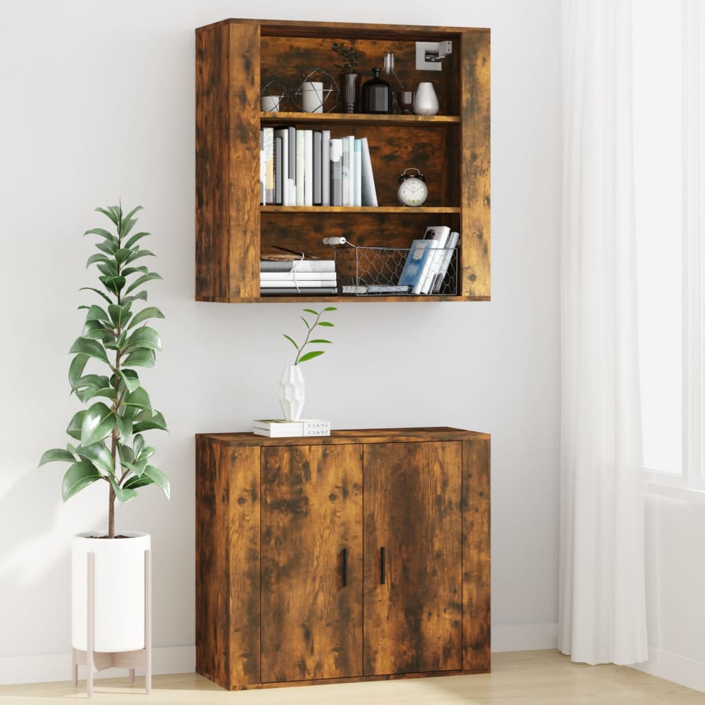 Wandkast 80x33x80 cm bewerkt hout gerookt eikenkleurig is nu te koop bij PeponiXL, paradijselijk wonen!