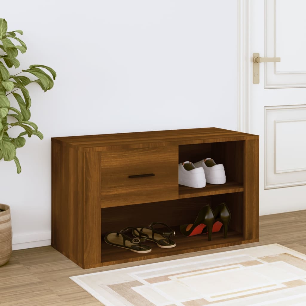 Schoenenkast 80x35x45 cm bewerkt hout bruin eikenkleur is nu te koop bij PeponiXL, paradijselijk wonen!