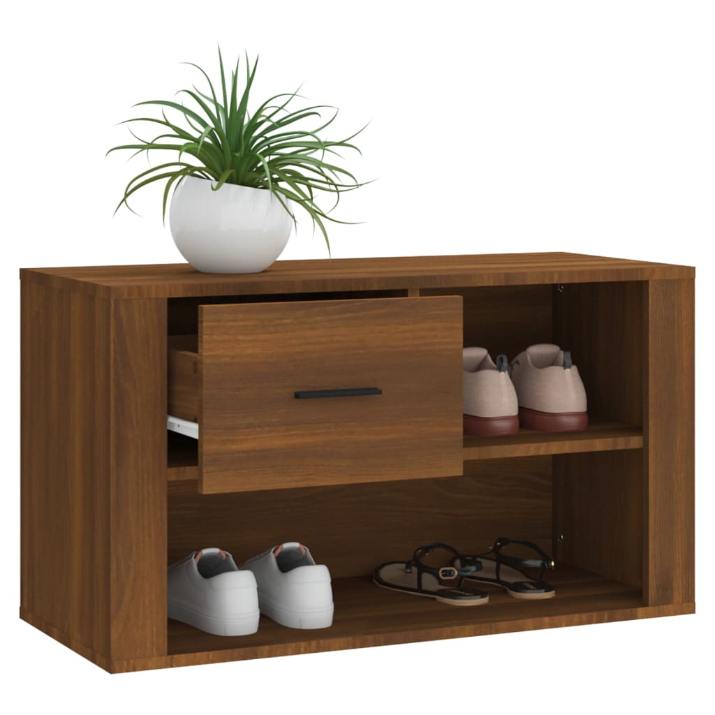 Schoenenkast 80x35x45 cm bewerkt hout bruin eikenkleur is nu te koop bij PeponiXL, paradijselijk wonen!