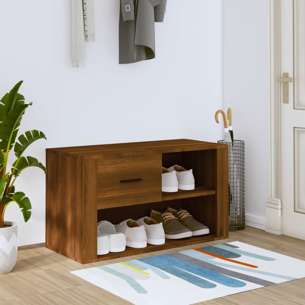 Schoenenkast 80x35x45 cm bewerkt hout bruin eikenkleur is nu te koop bij PeponiXL, paradijselijk wonen!