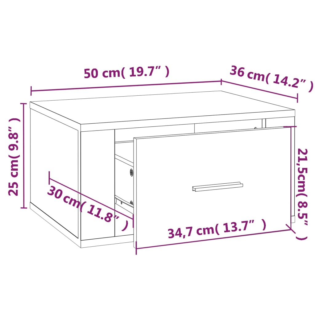 Nachtkastje wandgemonteerd 50x36x25 cm zwart is nu te koop bij PeponiXL, paradijselijk wonen!