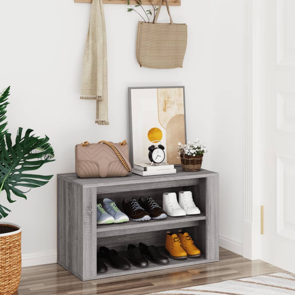 Schoenenrek 75x35x45 cm bewerkt hout grijs sonoma eikenkleur is nu te koop bij PeponiXL, paradijselijk wonen!