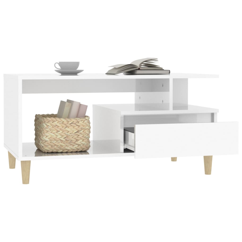 Salontafel 90x49x45 cm bewerkt hout hoogglans wit is nu te koop bij PeponiXL, paradijselijk wonen!