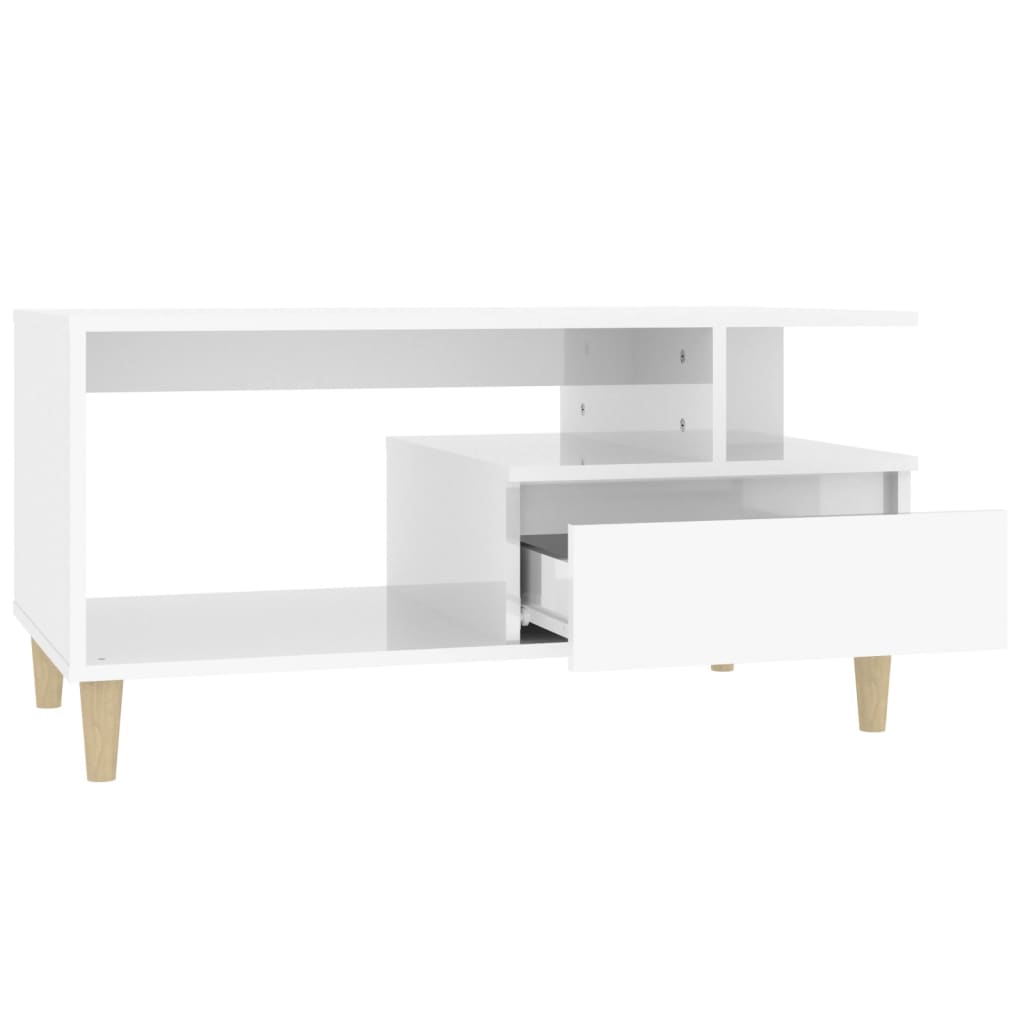 Salontafel 90x49x45 cm bewerkt hout hoogglans wit is nu te koop bij PeponiXL, paradijselijk wonen!