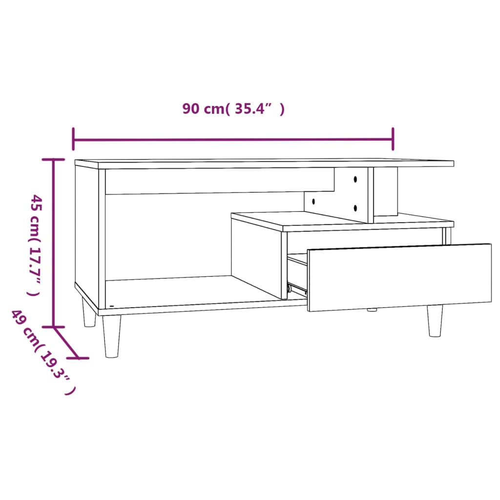Salontafel 90x49x45 cm bewerkt hout hoogglans wit is nu te koop bij PeponiXL, paradijselijk wonen!
