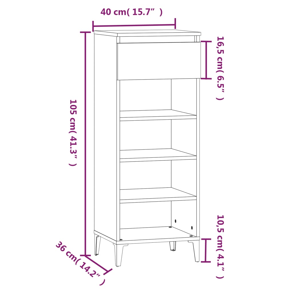 Schoenenrek 40x36x105 cm bewerkt hout sonoma eikenkleurig