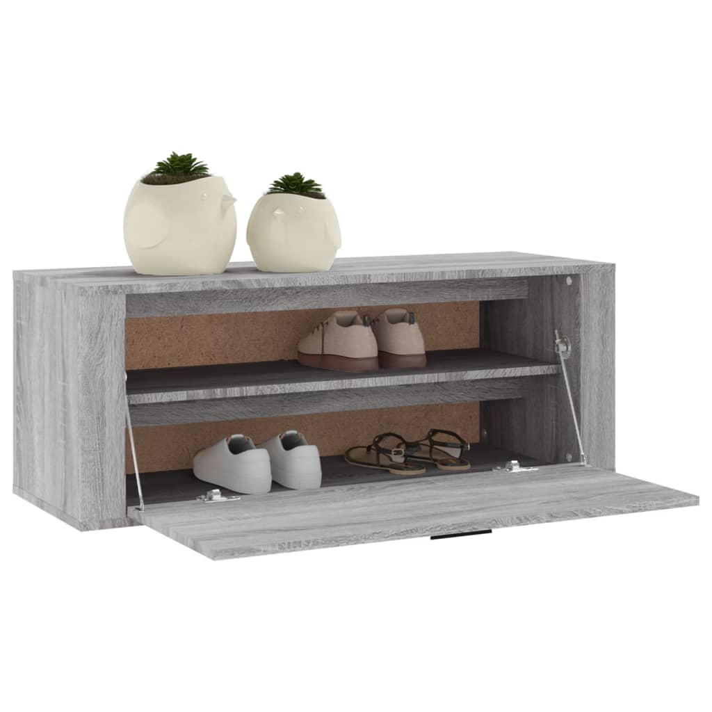 Wandschoenenkast 100x35x38 cm bewerkt hout grijs sonoma is nu te koop bij PeponiXL, paradijselijk wonen!