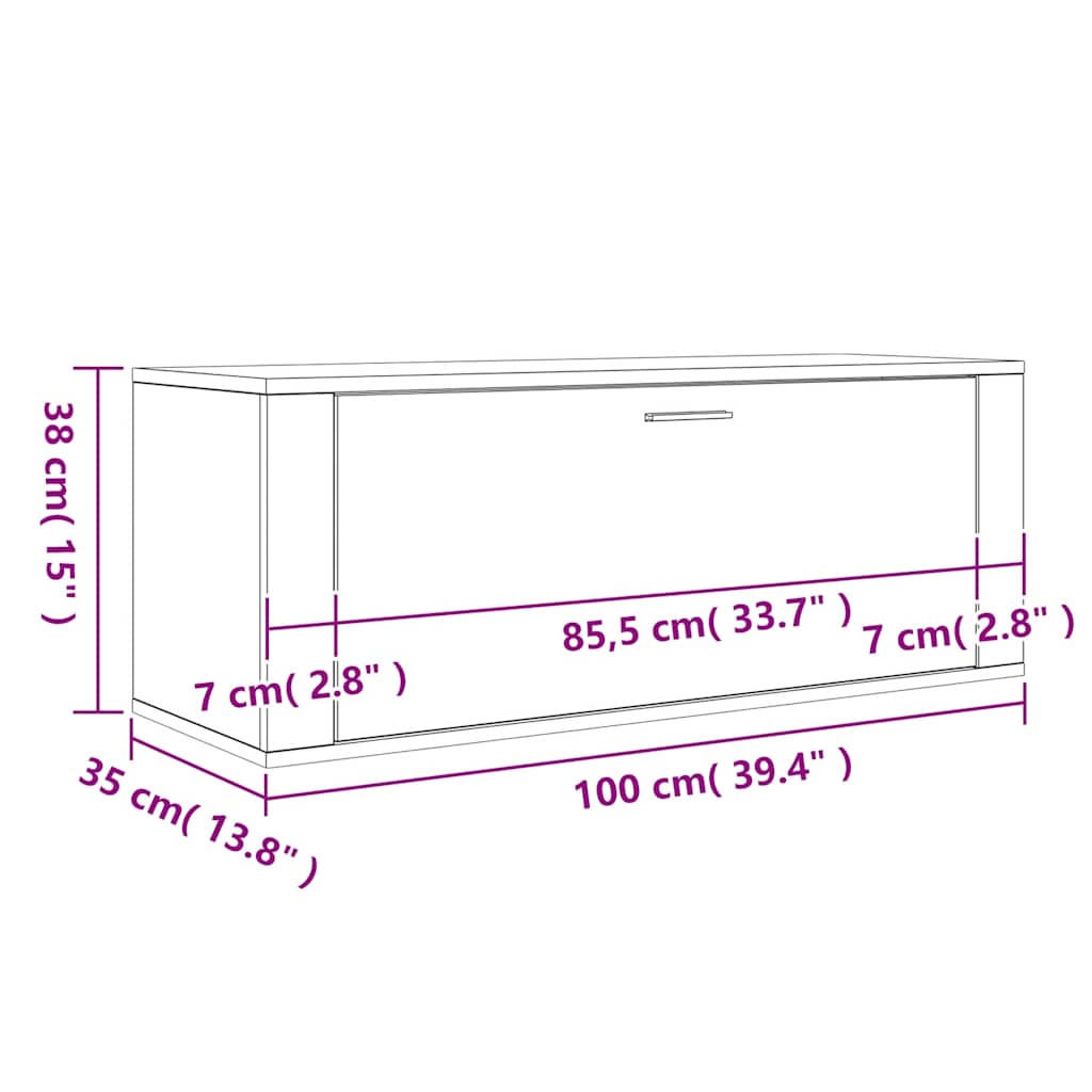Wandschoenenkast 100x35x38 cm bewerkt hout grijs sonoma is nu te koop bij PeponiXL, paradijselijk wonen!