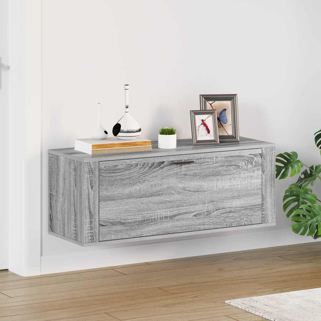 Wandschoenenkast 100x35x38 cm bewerkt hout grijs sonoma is nu te koop bij PeponiXL, paradijselijk wonen!