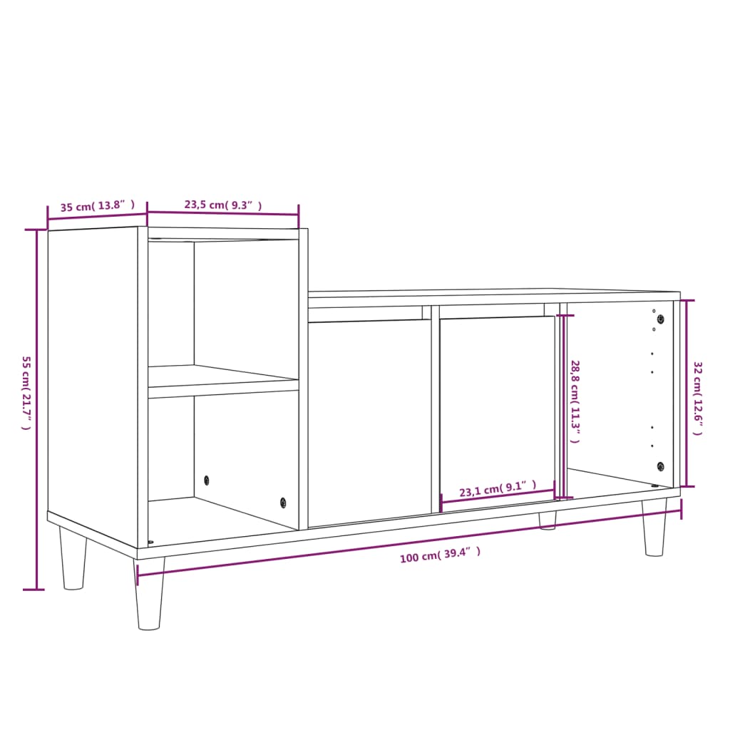 Tv-meubel 100x35x55 cm bewerkt hout hoogglans wit is nu te koop bij PeponiXL, paradijselijk wonen!