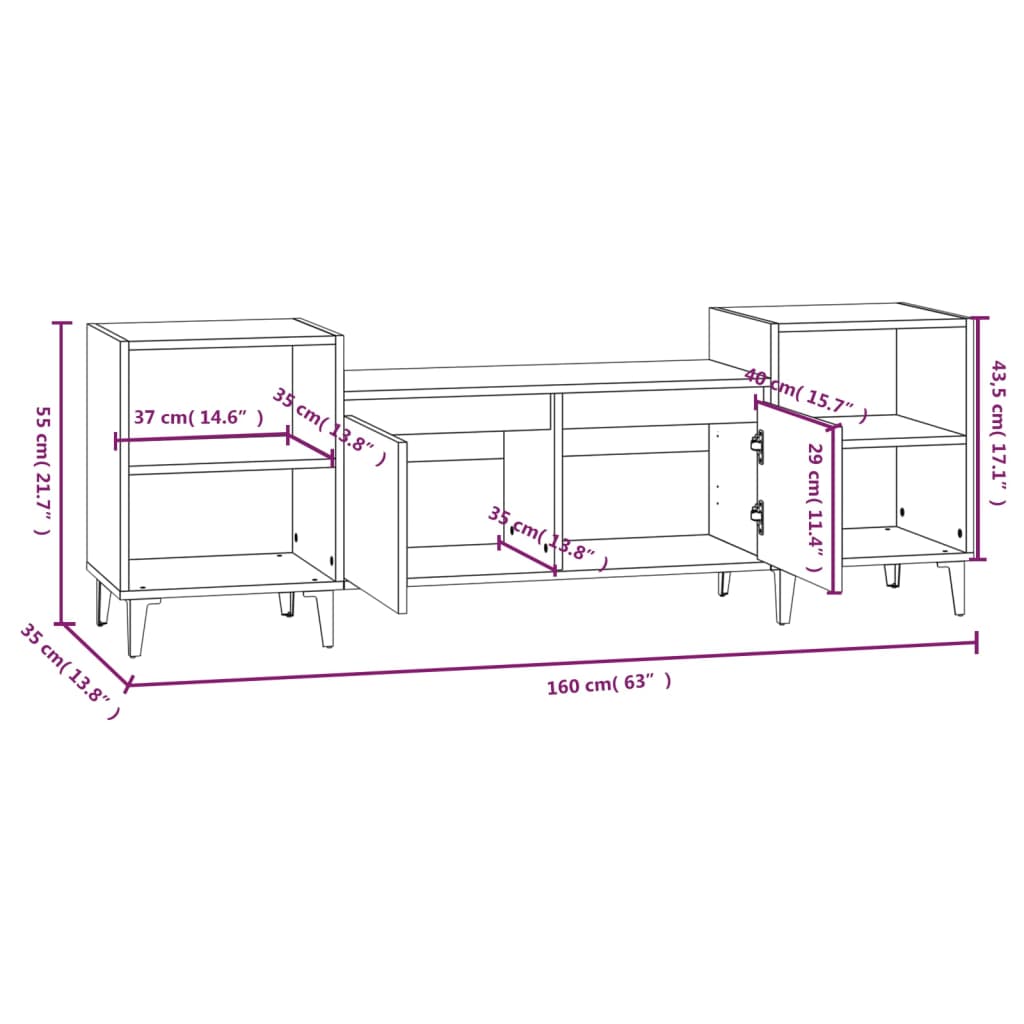 Tv-meubel 160x35x55 cm bewerkt hout bruin eikenkleur is nu te koop bij PeponiXL, paradijselijk wonen!