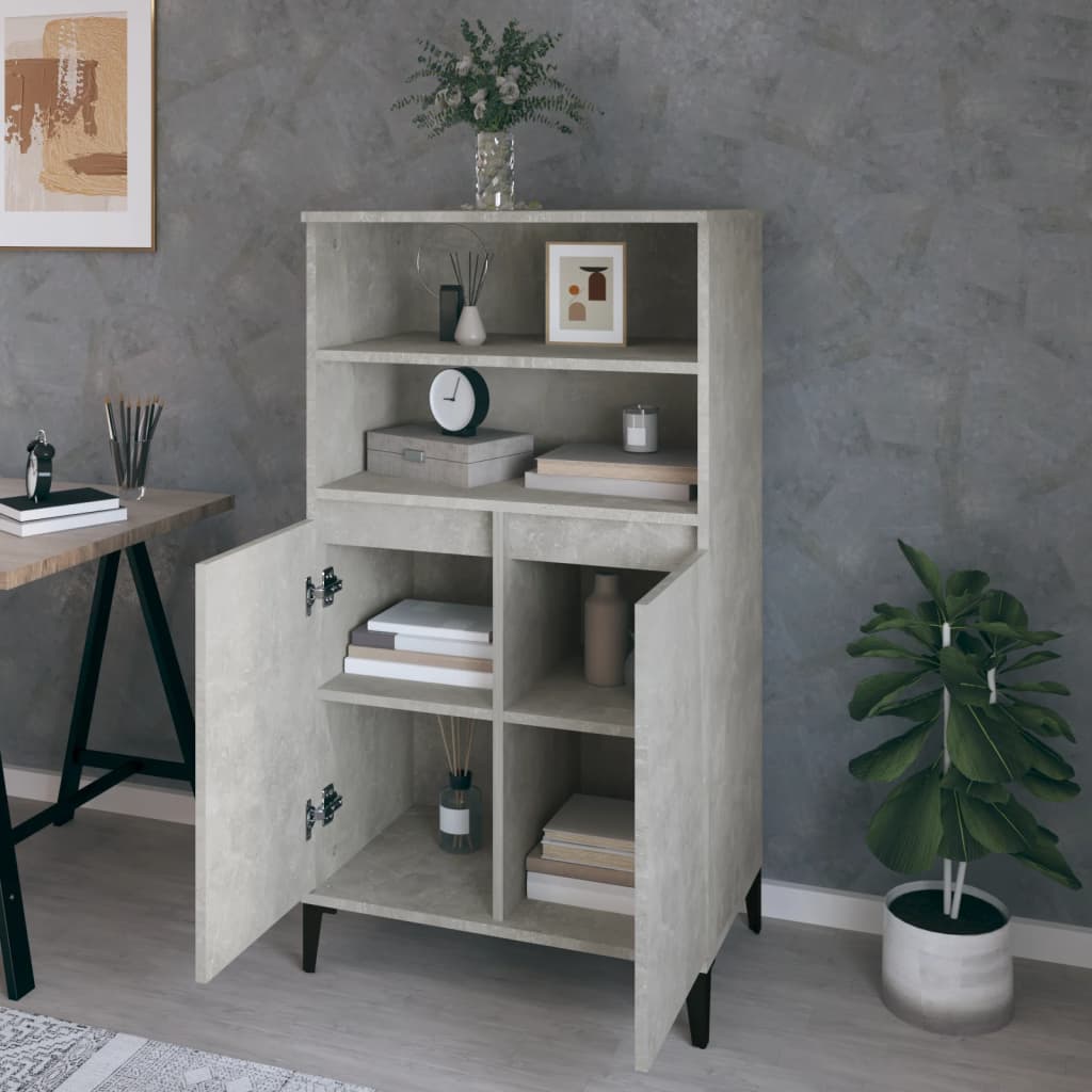 Hoge kast 60x36x110 cm bewerkt hout betongrijs is nu te koop bij PeponiXL, paradijselijk wonen!