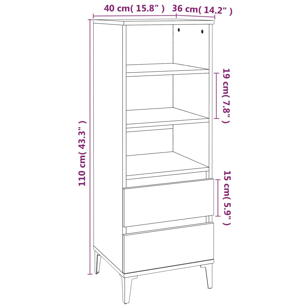 Hoge kast 40x36x110 cm bewerkt hout grijs sonoma is nu te koop bij PeponiXL, paradijselijk wonen!