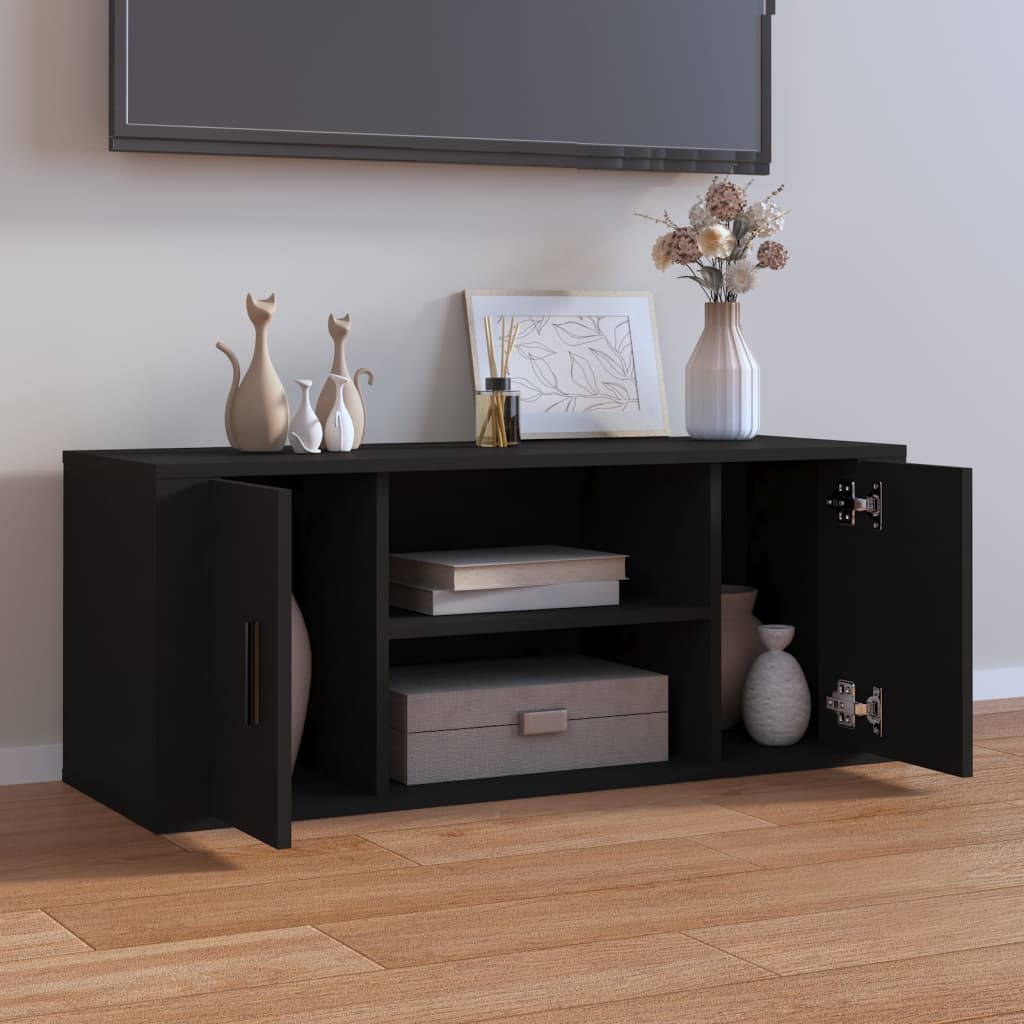 Tv-meubel 100x35x40 cm bewerkt hout zwart is nu te koop bij PeponiXL, paradijselijk wonen!