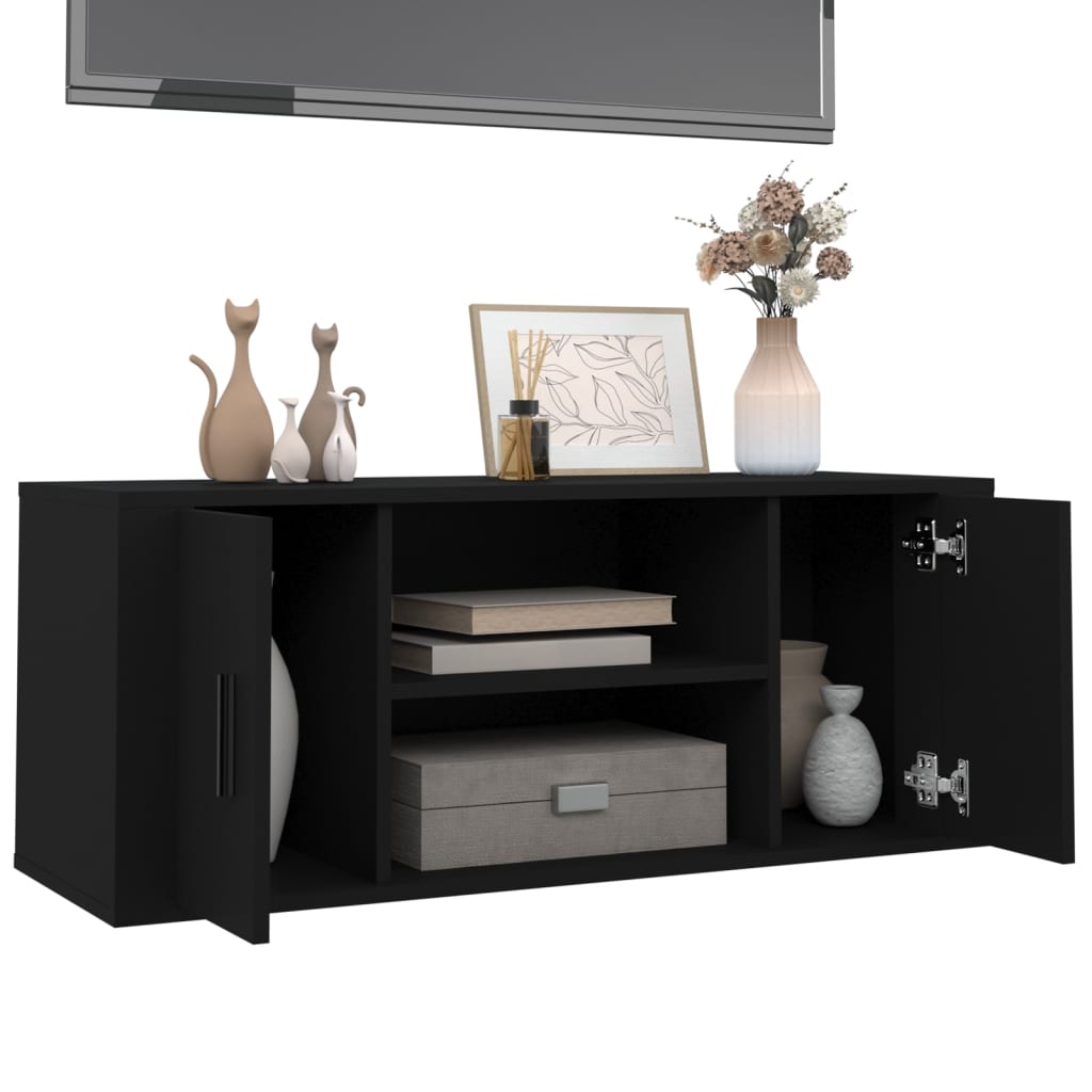 Tv-meubel 100x35x40 cm bewerkt hout zwart is nu te koop bij PeponiXL, paradijselijk wonen!