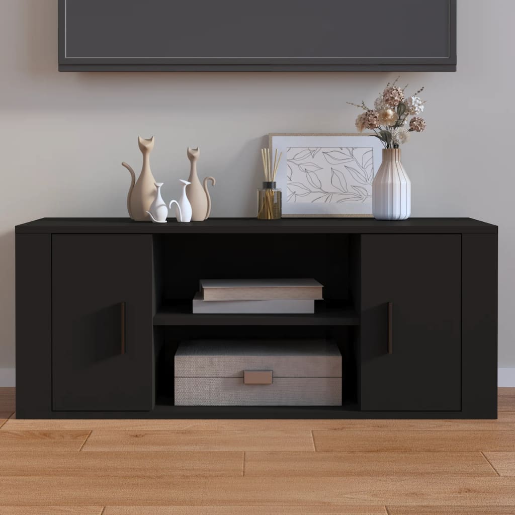 Tv-meubel 100x35x40 cm bewerkt hout zwart is nu te koop bij PeponiXL, paradijselijk wonen!