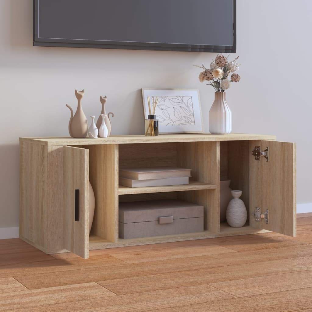 Tv-meubel 100x35x40 cm bewerkt hout sonoma eikenkleurig is nu te koop bij PeponiXL, paradijselijk wonen!
