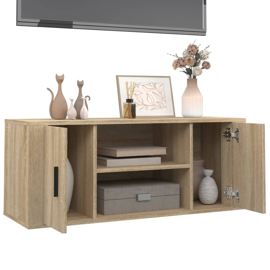 Tv-meubel 100x35x40 cm bewerkt hout sonoma eikenkleurig is nu te koop bij PeponiXL, paradijselijk wonen!