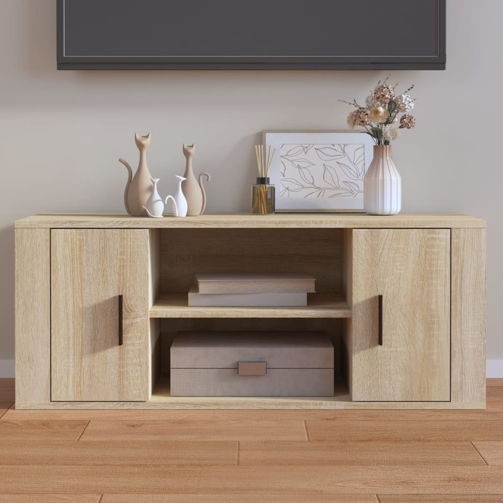 Tv-meubel 100x35x40 cm bewerkt hout sonoma eikenkleurig is nu te koop bij PeponiXL, paradijselijk wonen!