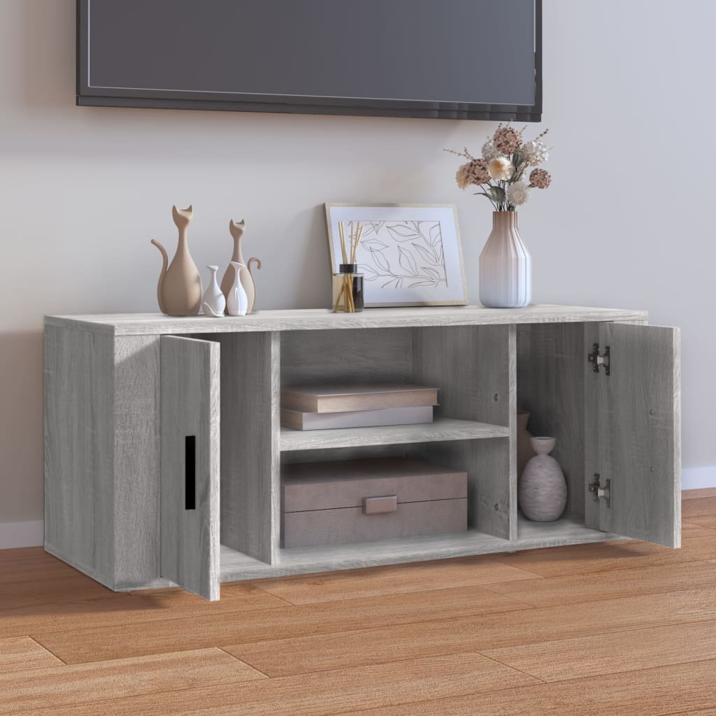 Tv-meubel 100x35x40 cm bewerkt hout grijs sonoma eikenkleurig is nu te koop bij PeponiXL, paradijselijk wonen!