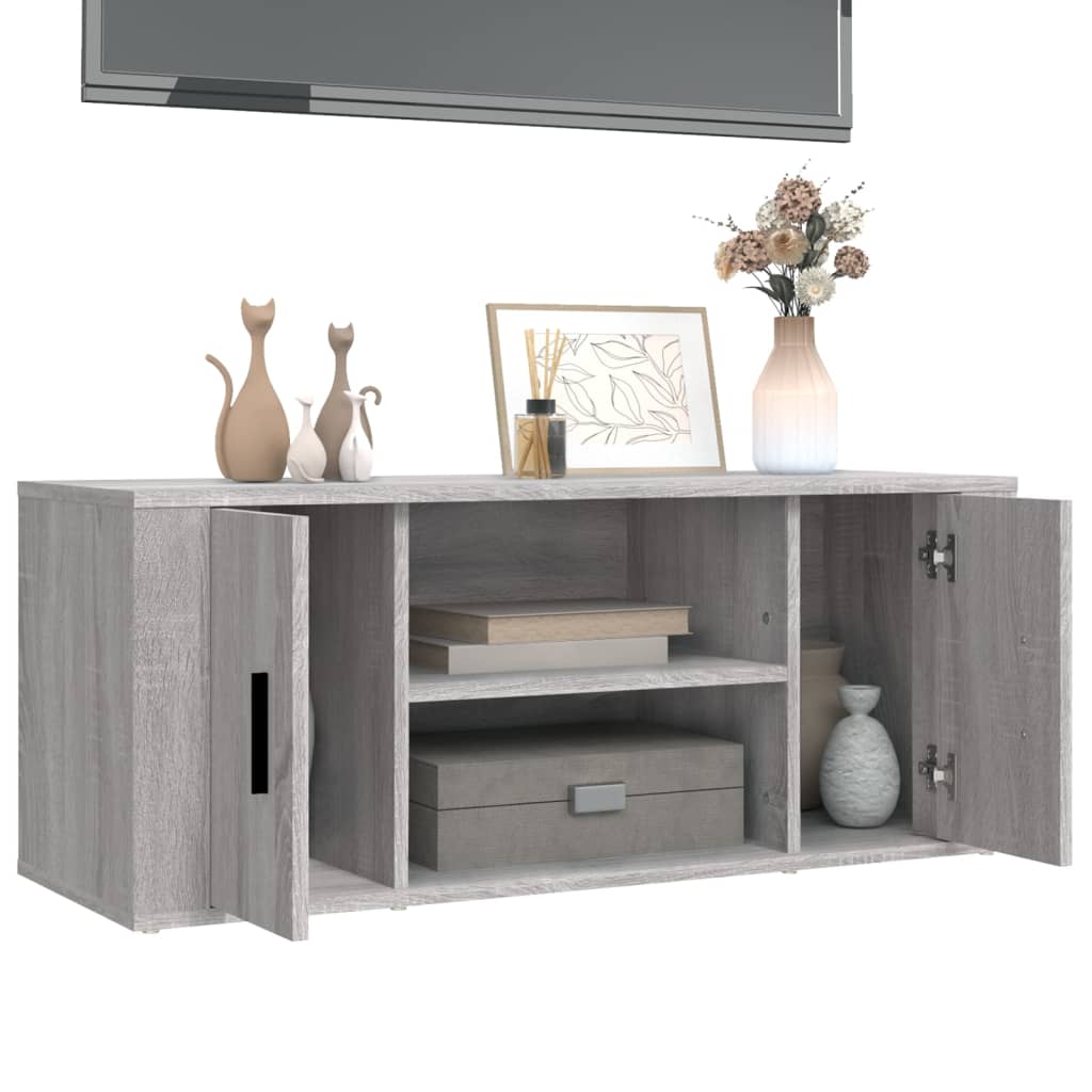 Tv-meubel 100x35x40 cm bewerkt hout grijs sonoma eikenkleurig is nu te koop bij PeponiXL, paradijselijk wonen!