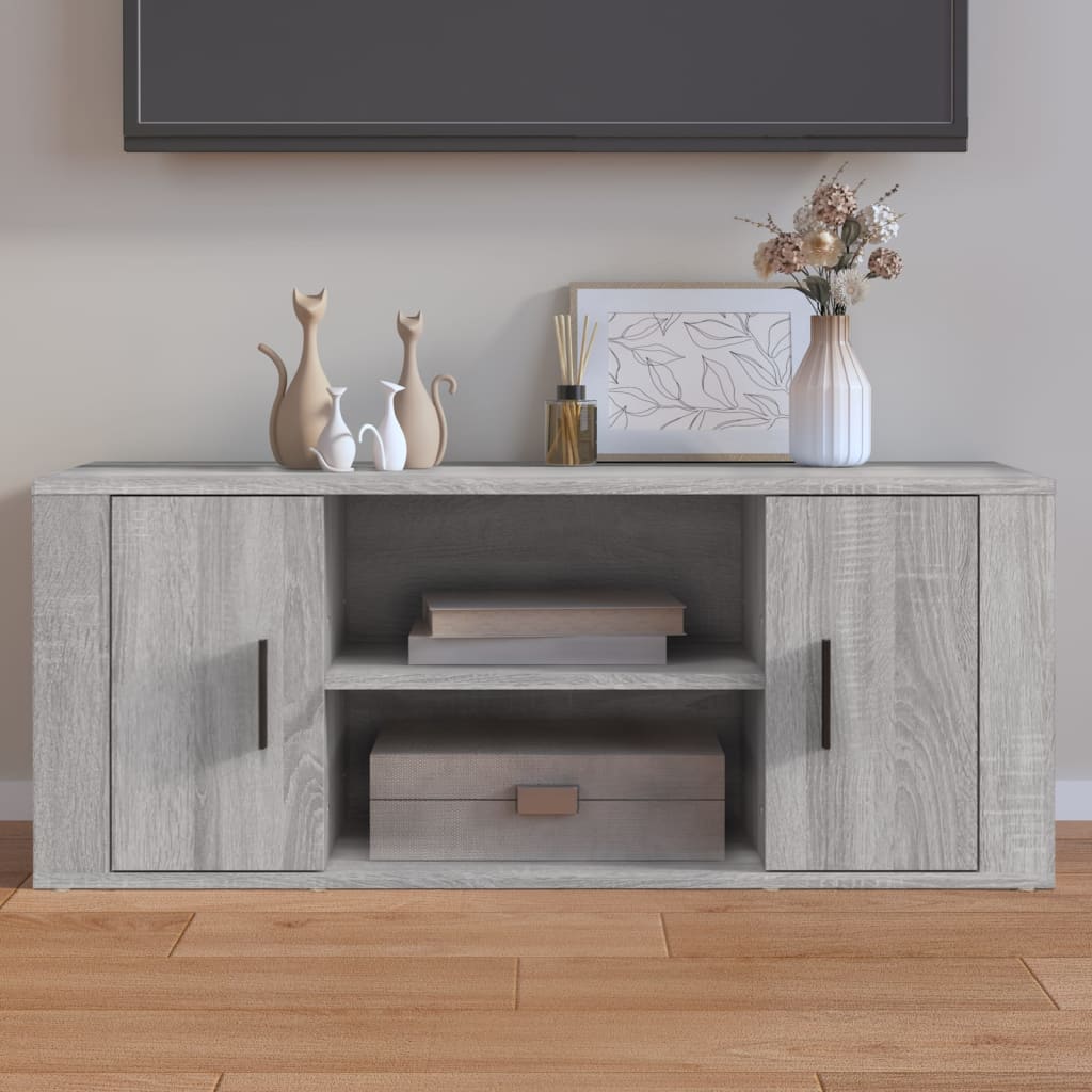 Tv-meubel 100x35x40 cm bewerkt hout grijs sonoma eikenkleurig is nu te koop bij PeponiXL, paradijselijk wonen!