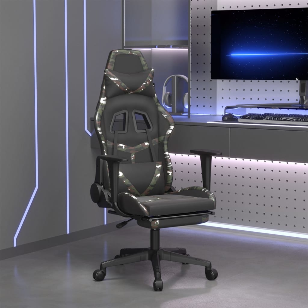 Gamestoel met voetensteun kunstleer zwart en camouflage is nu te koop bij PeponiXL, paradijselijk wonen!