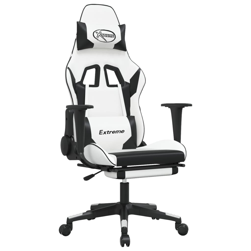Gamestoel met voetensteun kunstleer wit en zwart is nu te koop bij PeponiXL, paradijselijk wonen!